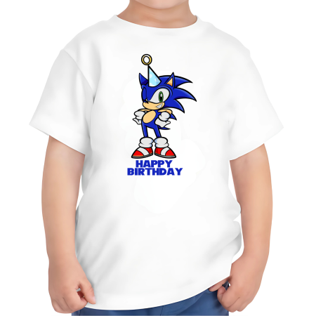 Tricouri Copii - Tricou baieti, aniversare, tematica Sonic, Happy Birthday, 3 ani