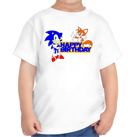 Tricouri Copii - Tricou baieti, aniversare, tematica Sonic, La multi ani, 4 ani