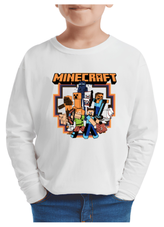 Tricouri Copii - Tricou baieti Minecraft, maneca lunga, alb, 7-8 ani