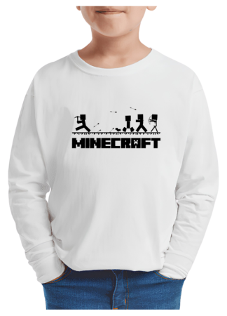 Tricouri Copii - Tricou baieti Minecraft, maneca lunga, alb, 7-8 ani