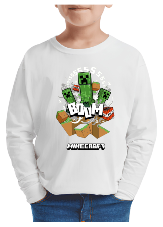 Tricouri Copii - Tricou baieti Minecraft, maneca lunga, alb, 9-10 ani