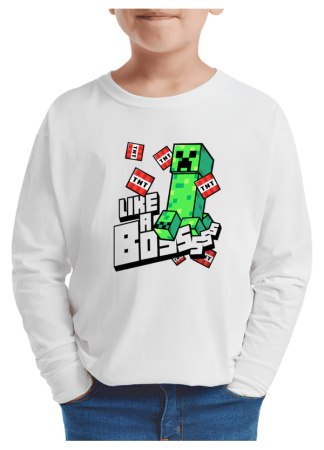 Tricouri Copii - Tricou baieti Minecraft, maneca lunga, alb, 9-10 ani