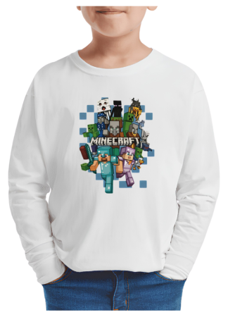 Tricouri Copii - Tricou baieti Minecraft, maneca lunga, alb, 9-10 ani