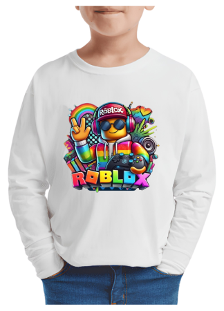 Tricouri Copii - Tricou baieti Roblox, maneca lunga, alb, 7-8 ani