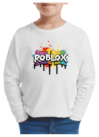Tricouri Copii - Tricou baieti Roblox, maneca lunga, alb, 7-8 ani