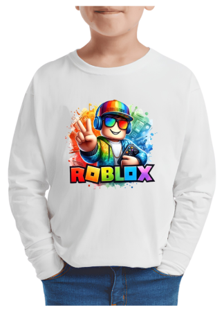 Tricouri Copii - Tricou baieti Roblox, maneca lunga, alb, 7-8 ani