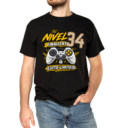 Tricouri Personalizate - Tricou Barbati Aniversare 34 ani, Game Level Editie Limitata, negru