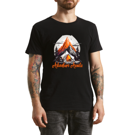 Tricouri Personalizate - Tricou Barbati Camp More Worry Less, imprimeu montan, negru