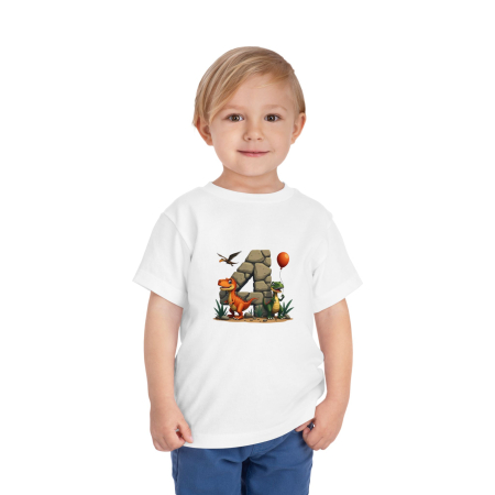 Tricouri Copii - Tricou copii, aniversar, tematica Dinozauri 4 ani, pentru baieti, bumbac