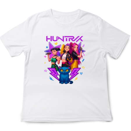 Tricouri Copii - Tricou copii K Pop Demon Huntrix, 5-6 ani, alb, imprimeu rezistent