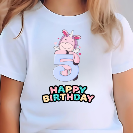 Tricouri Copii - Tricou copii, La multi ani 5 ani, fete, tematica Unicorni
