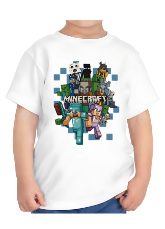 Tricouri Copii - Tricou Copii Minecraft, 9-10 ani, bumbac, alb