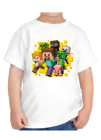 Tricouri Copii - Tricou Copii Minecraft, 9-10 ani, bumbac, alb