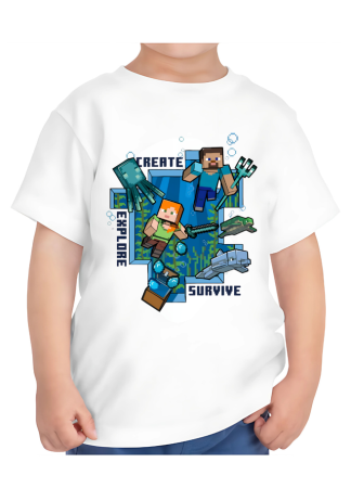 Tricouri Copii - Tricou Copii Minecraft, 9-10 ani, bumbac, alb