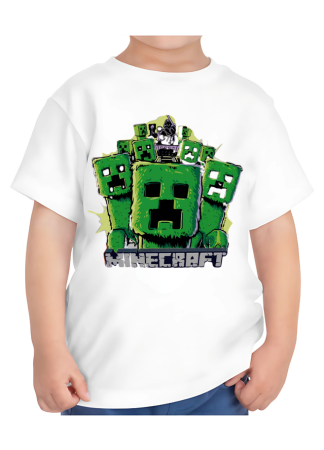 Tricouri Copii - Tricou Copii Minecraft, 7-8 ani, bumbac, alb