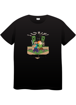 Tricouri Copii - Tricou Copii Minecraft, 7-8 ani, bumbac, negru
