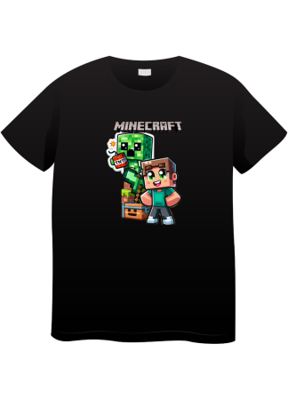 Tricouri Copii - Tricou Copii Minecraft, 7-8 ani, bumbac, negru