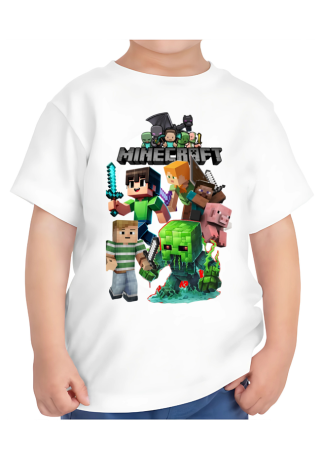 Tricouri Copii - Tricou Copii Minecraft, 7-8 ani, bumbac, alb