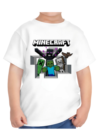 Tricouri Copii - Tricou Copii Minecraft, 7-8 ani, bumbac, alb