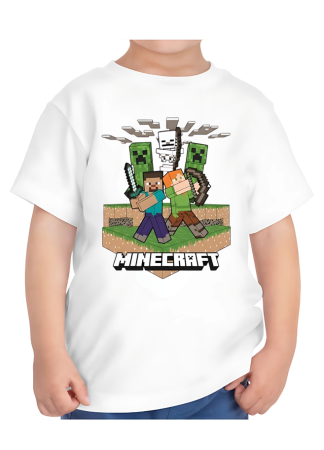Tricouri Copii - Tricou Copii Minecraft, 7-8 ani, bumbac, alb