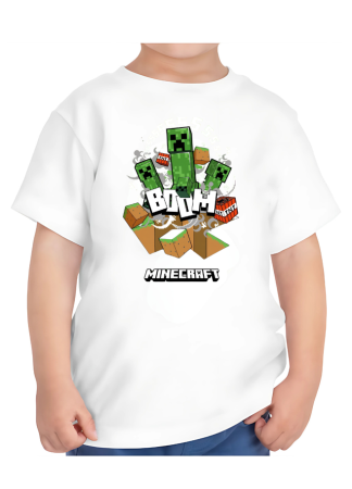 Tricouri Copii - Tricou Copii Minecraft, 7-8 ani, bumbac, alb