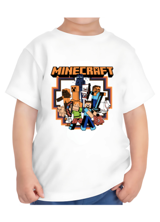Tricouri Copii - Tricou Copii Minecraft, 7-8 ani, bumbac, alb