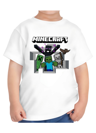Tricouri Copii - Tricou Copii Minecraft, 9-10 ani, bumbac, alb