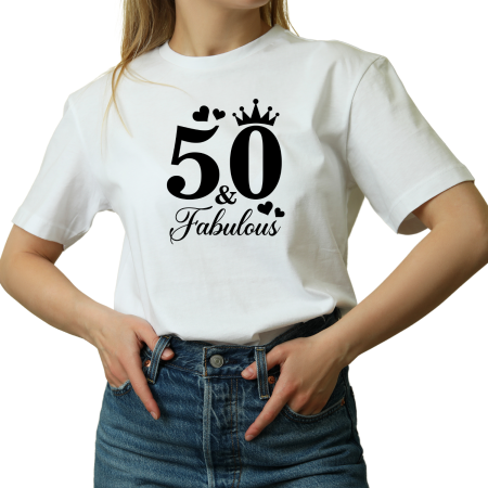 Tricouri Personalizate - Tricou Dama cu mesaj amuzant, Zi de nastere 50 ani La multi ani, alb