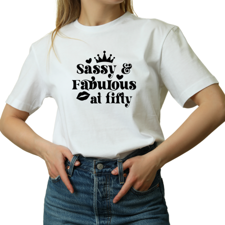 Tricouri Personalizate - Tricou Dama cu mesaj amuzant, Zi de nastere 50 ani, La multi ani, alb