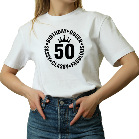 Tricouri Personalizate - Tricou Dama, pentru Zi de nastere 50 ani, La multi ani, alb