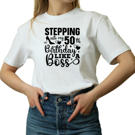 Tricouri Personalizate - Tricou Dama, Zi de nastere 50 ani, La multi ani, alb