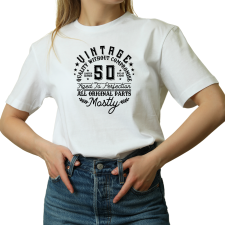 Tricouri Personalizate - Tricou Dama, Zi de nastere 50 ani, La multi ani, alb