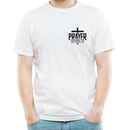 Tricouri Personalizate - Tricou FaithWear Alb Religios cu Semnul Crucii mesajul Prayer Warrior, din Bumbac Premium