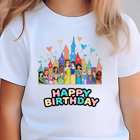 Tricouri Copii - Tricou fete, aniversare, tematica Printese Disney, Happy Birthday, 3 ani