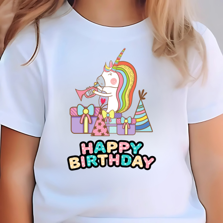 Tricouri Copii - Tricou fete, aniversare, tematica Unicorni, Happy Birthday, 3 ani