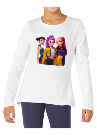 Tricouri Copii - Tricou fete K POP Demon Hunters, maneca lunga, alb, 5-6 ani