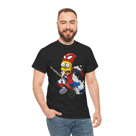 Tricouri Personalizate - Tricou personalizat barbati, negru, tematica The Simpsons SpiderMan (desene animate vintage)