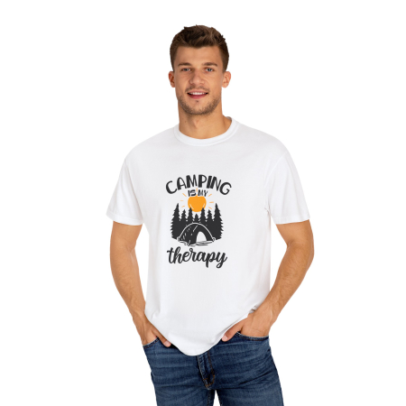 Tricouri Personalizate - Tricou personalizat Camping Therapy, pentru iubitorii de natura, barbati, alb