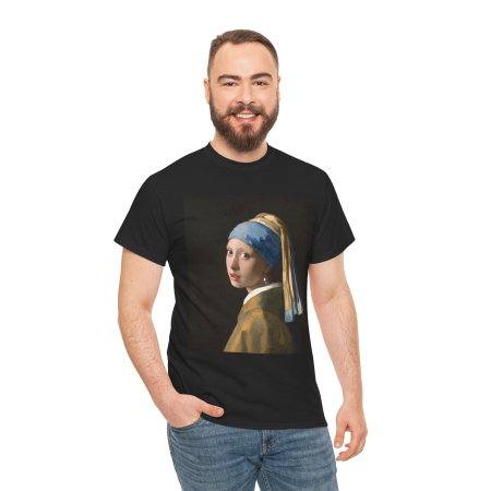 Tricouri Personalizate - Tricou personalizat Johannes Vermeer, Girl with a Pearl Earring, negru