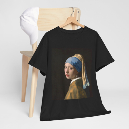 Tricou personalizat Johannes Vermeer, Girl with a Pearl Earring, negru [1]