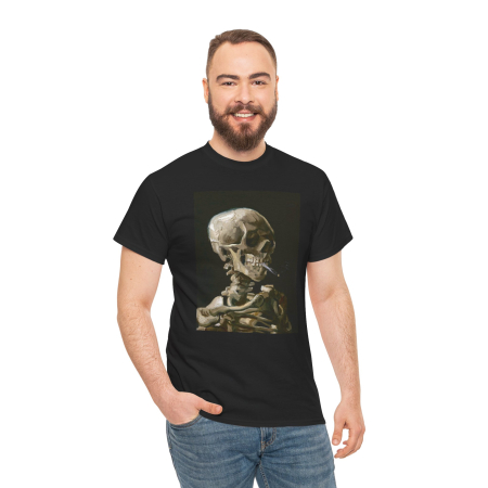 Tricouri Personalizate - Tricou personalizat Vincent van Gogh, Scheletul cu Tigara, negru