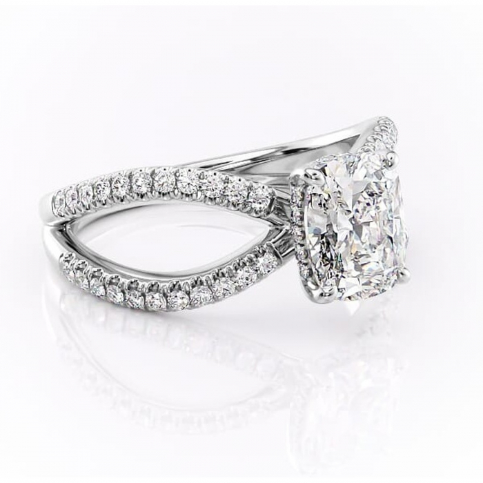 Inel de logodnă Acacia din aur Alb 14kt cu moissanite tăietură asscher – Montură pavé rafinată pentru profil înalt | Personalizează și configurează gratuit online [1]