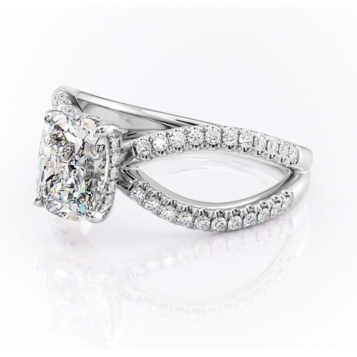 Inel de logodnă Acacia din aur Alb 14kt cu moissanite tăietură asscher – Montură pavé rafinată pentru profil înalt | Personalizează și configurează gratuit online [7]