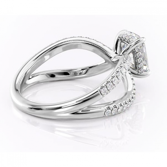 Inel de logodnă Acacia din aur Alb 14kt cu moissanite tăietură asscher – Montură pavé rafinată pentru profil înalt | Personalizează și configurează gratuit online [3]