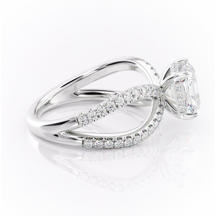 Inel de logodnă Acacia din aur Alb 14kt cu moissanite tăietură asscher – Montură pavé rafinată pentru profil înalt | Personalizează și configurează gratuit online [2]