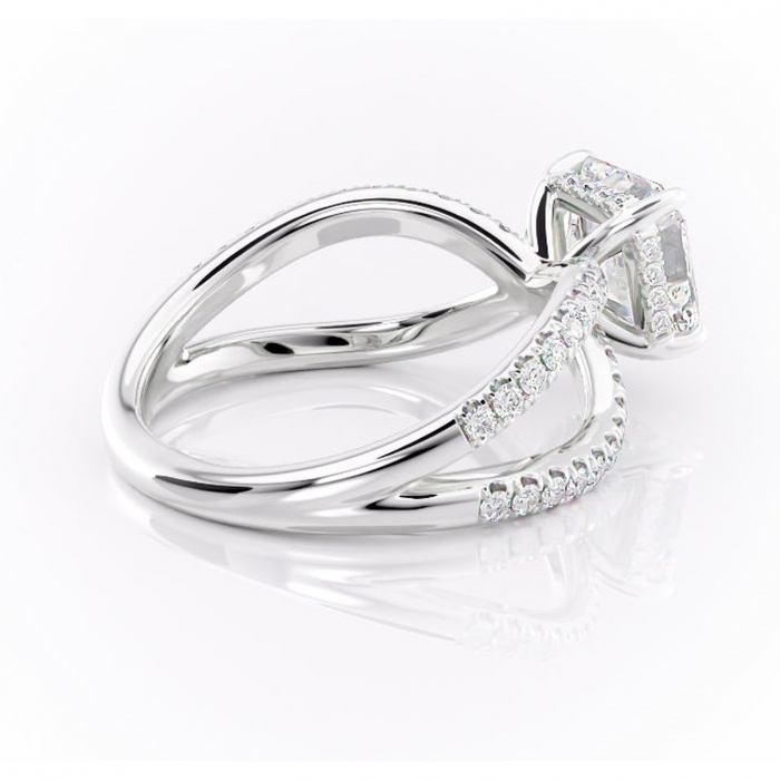 Inel de logodnă Acacia din aur Alb 14kt cu moissanite tăietură asscher – Montură pavé rafinată pentru profil înalt | Personalizează și configurează gratuit online [3]