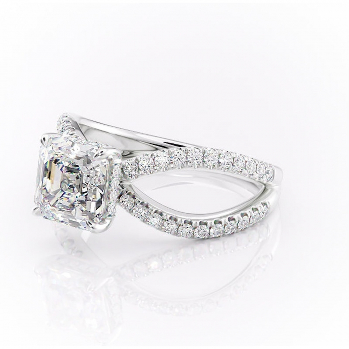 Inel de logodnă Acacia din aur Alb 14kt cu moissanite tăietură asscher – Montură pavé rafinată pentru profil înalt | Personalizează și configurează gratuit online [7]