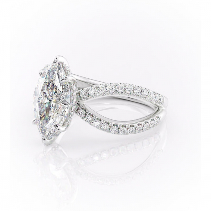 Inel de logodnă Acacia din aur Alb 14kt cu moissanite tăietură marquise – Montură pavé rafinată pentru profil înalt | Personalizează și configurează gratuit online [7]