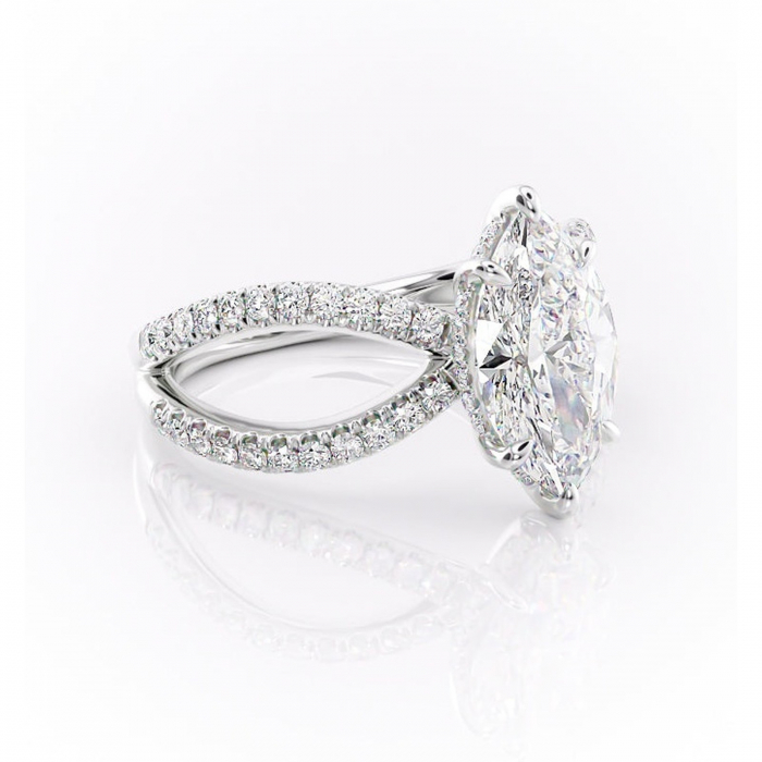 Inel de logodnă Acacia din aur Alb 14kt cu moissanite tăietură marquise – Montură pavé rafinată pentru profil înalt | Personalizează și configurează gratuit online [1]