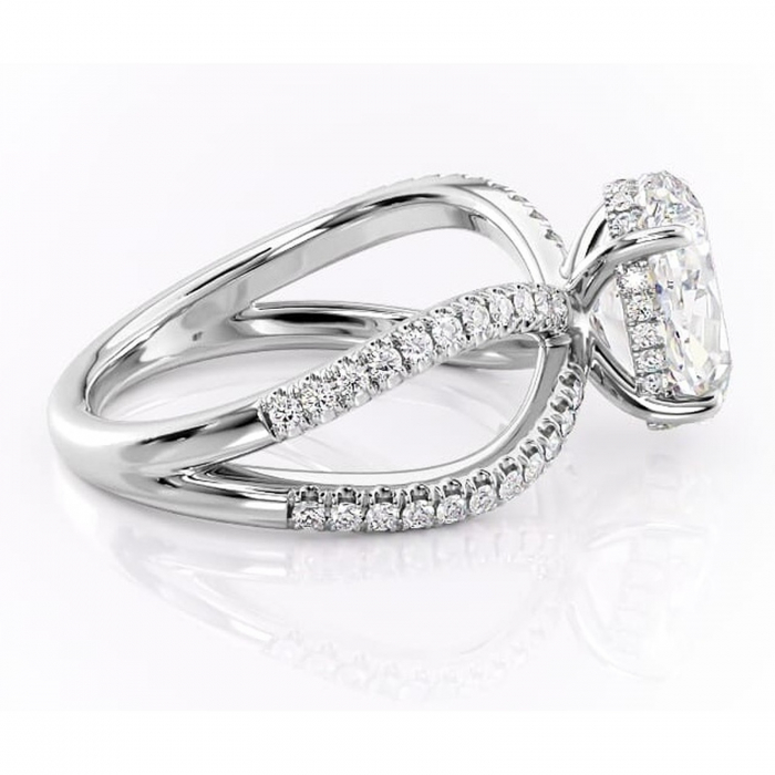 Inel de logodnă Acacia din aur Alb 14kt cu moissanite tăietură ovală – Montură pavé rafinată pentru profil înalt | Personalizează și configurează gratuit online [2]